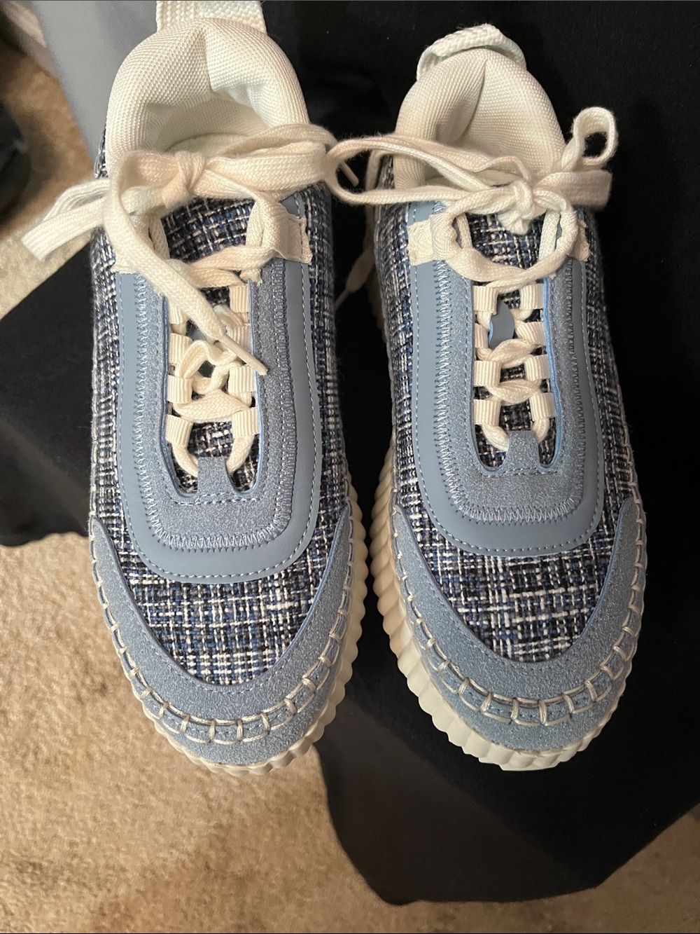 Corkys Hey Girl Blue and White Tweed Platform Sneakers - Picture 5 of 6